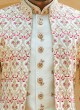 Jacket Style Art Silk Sherwani In Off White Color